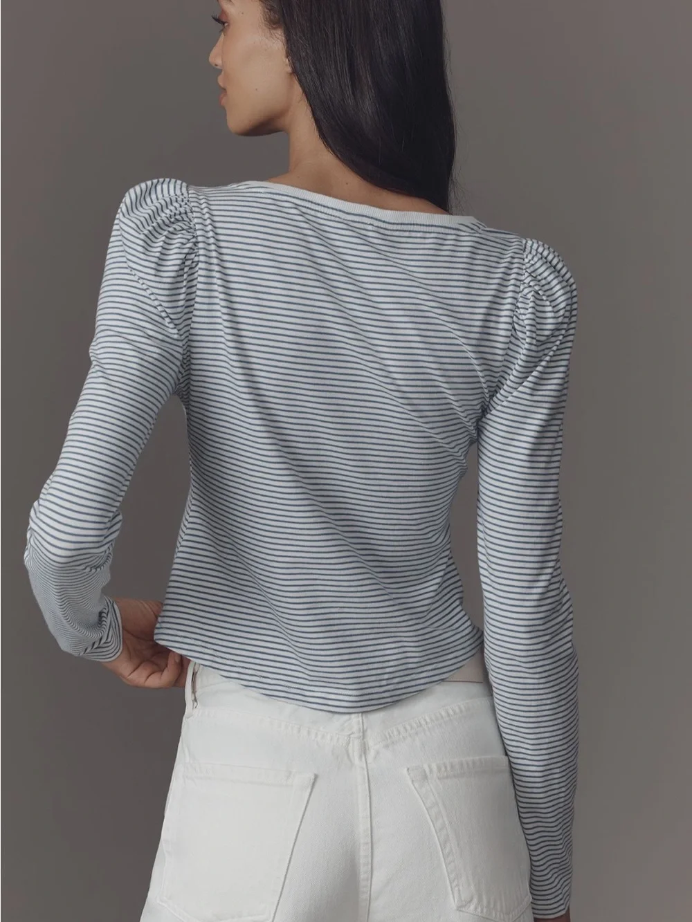 🤍 Anthropologie- Maeve Lace Detail Puff Shoulder Long Sleeve Knit Top